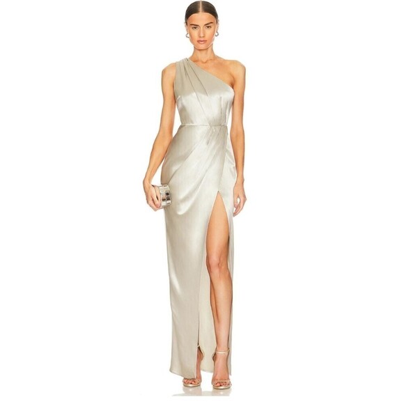 x REVOLVE Preston Sue Lee Satin Silk Asymmetric Thigh-High Slit Gown Size 2 NWT - Picture 1 of 11